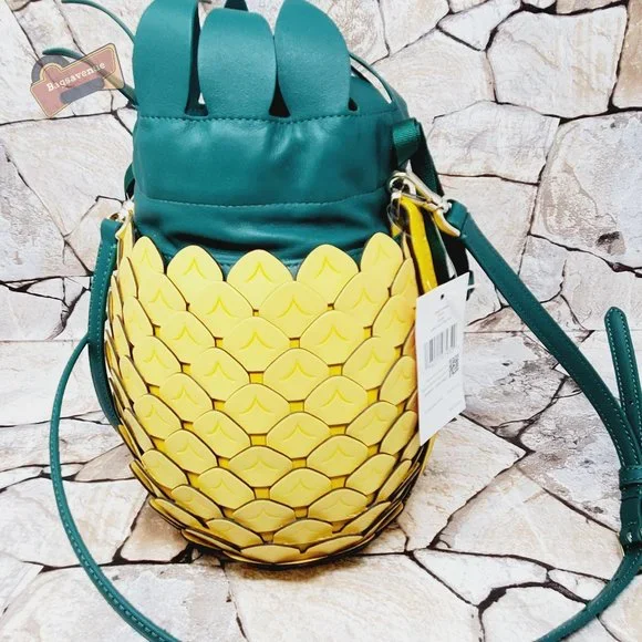 #bagsavenue pineapple bucket crossbody yellow novelty with coin purse Kate spade